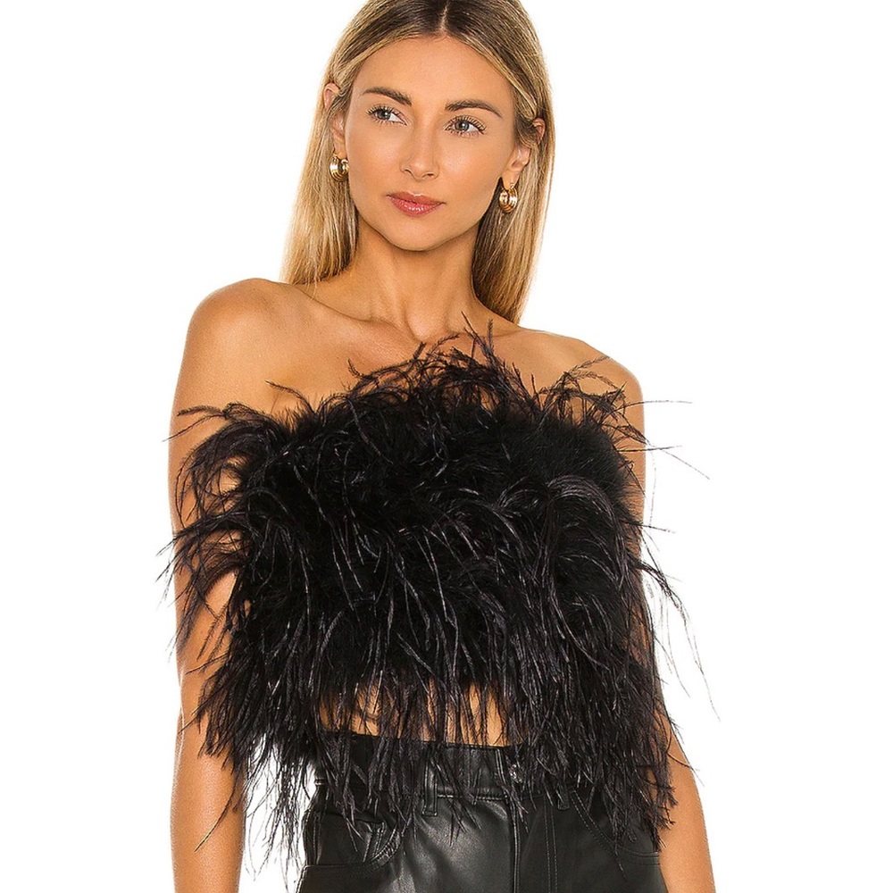 Lamarque Black Feathered Strapless Crop Top